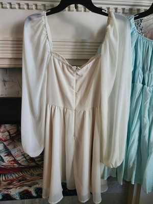 Cream, Flowy Long sleeve mini dress, Fairycore, size: Medium | eBay