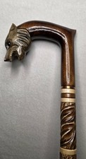 Wolf Head Walking Stick Hand Carved Cane Wooden Unique Handmade Cane Hiking