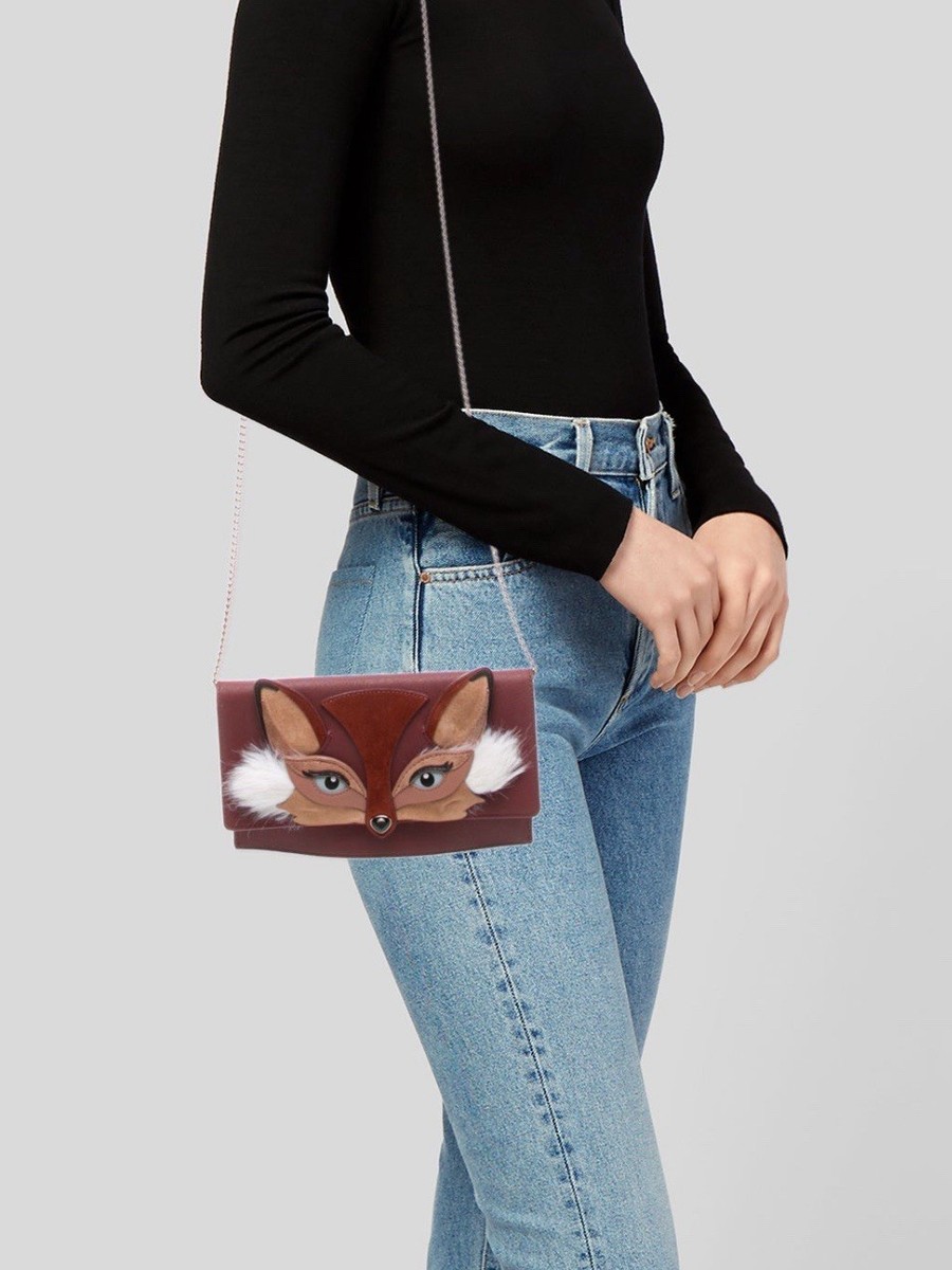 kate spade キツネデザイン クラッチバッグ Kate Spade SO FOXY Fox Brennan Leather Clutch with Chain Shoulder