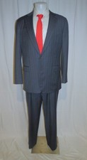 Paul Stuart Super 100 Blue Stripe Woven in Italy Yachting Two Button Suit 43XL