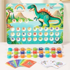 Wooden Dinosaur Matching Game with Spelling Cards Puzzles Memory Sensory Toy