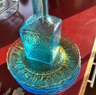 ‼️ Vintage Crackle Glass Set | 5 Plates + Blue Decanter | Mid Century Coastal — photo 2