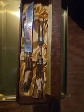 VTG Stainless Kla-Tra-So Forged Germany Solingen Deer Knife & Fork Set In Case