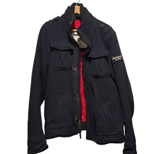 Abercrombie Y2K Mens Sz Large Blue Wool Military Field Jacket Quilted Insulation - Picture 2 of 12