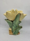 Vintage McCoy 2 Tulip Flower Vase, Yellow Flower, Green Leaves