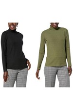 IMAN Global Women's Chic 2-pack Ribbed Turtleneck Sweater Olive/Black