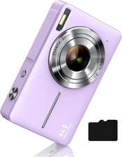 FHD 1080P Digital Point & Shoot Camera 16X Zoom Anti-Shake Compact Kids, Purple