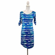 LOLA Turquoise Knee Length XS Women's Roll Sleeve Dress Boat Hem