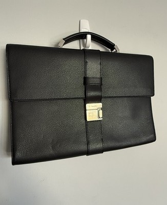 Lancel Paris Black Leather Briefcase Attache Portfolio Made In France Luxury