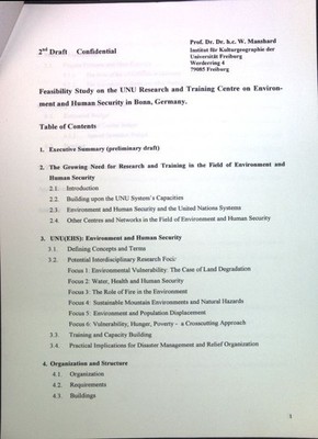 Feasibilitiy Study on the UNU Research and Training Centre on Environment and Hu