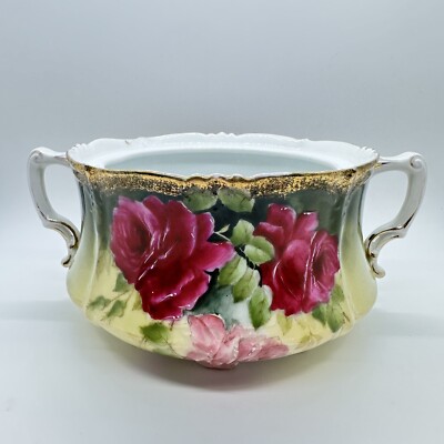 Vintage PT Germany Wheelock Double Handles Biscuit Jar Sugar Flower Bowl Display