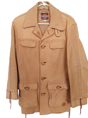 Vintage 1990s Pioneer Wear Leather Ranch Saddle Coat Jacket Tan
