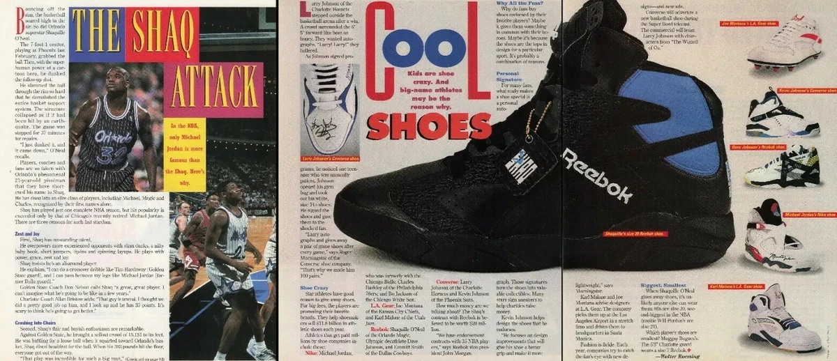 Onzeker Pas op dienen The Shaq Attack Reebok Shoe Ad Shaquille O&#039;Neal Basketball 90&#039;s  Vtg Ad 24x11 | eBay