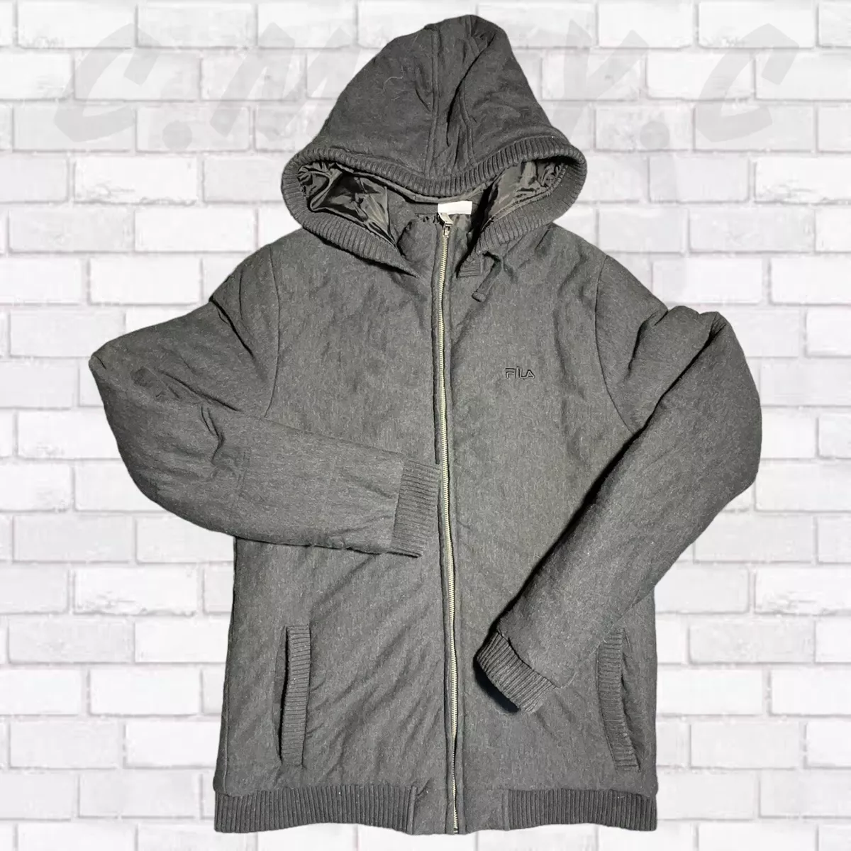 Fila Men s Full Zip Warm Thick Coat Jacket Grey Long Sleeve 2XL