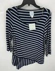 Sunday Top Womens Small Blue Stripe Asymmetric Nautical Boho Scoop Neck Knit