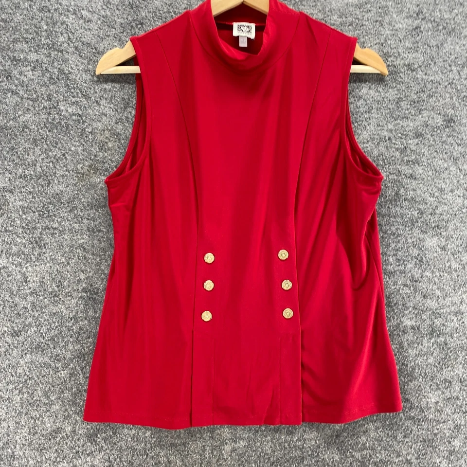 Top Anne Klein Mujer S Pequeño Rojo Cuello Alto Sin Mangas Correa Ancha Botón Informal Foto 4 de 4