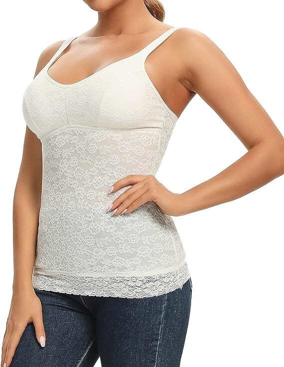 Lace Tank Top with Built-in Bra Tummy Control Shapewear for Women-image