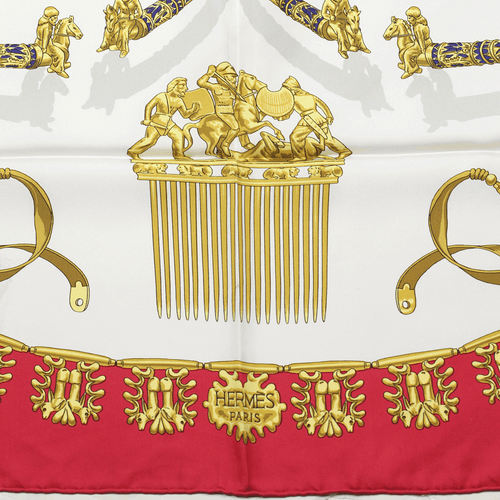 Hermes Schal CAVALIERS D'OR 90cm Seide Foulard Carre rot VLADIMIR RYBALTCHENKO - Bild 2 von 6