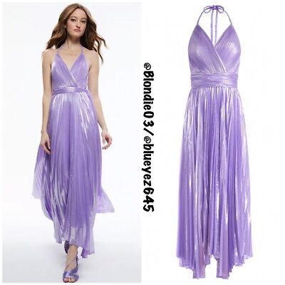 Alice + Olivia Arista Sleeveless Halter Pleated Maxi Dress 6 | eBay