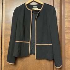 Talbots gorgeous brown skirt suit open black jacket brown tipped nwot 8