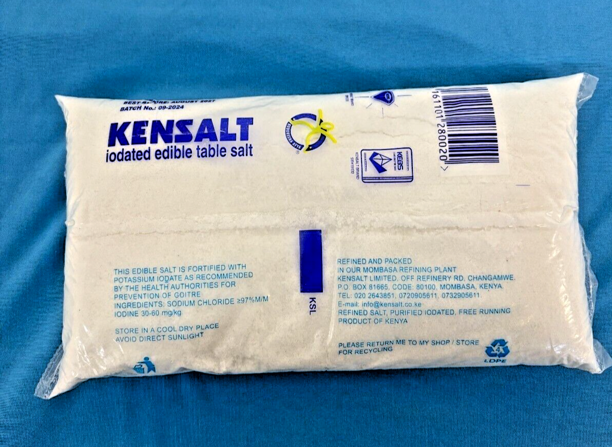 Kenyan Kensalt, Premium Sea Salt, Net Wt 1kg, Iodates Ebible Table