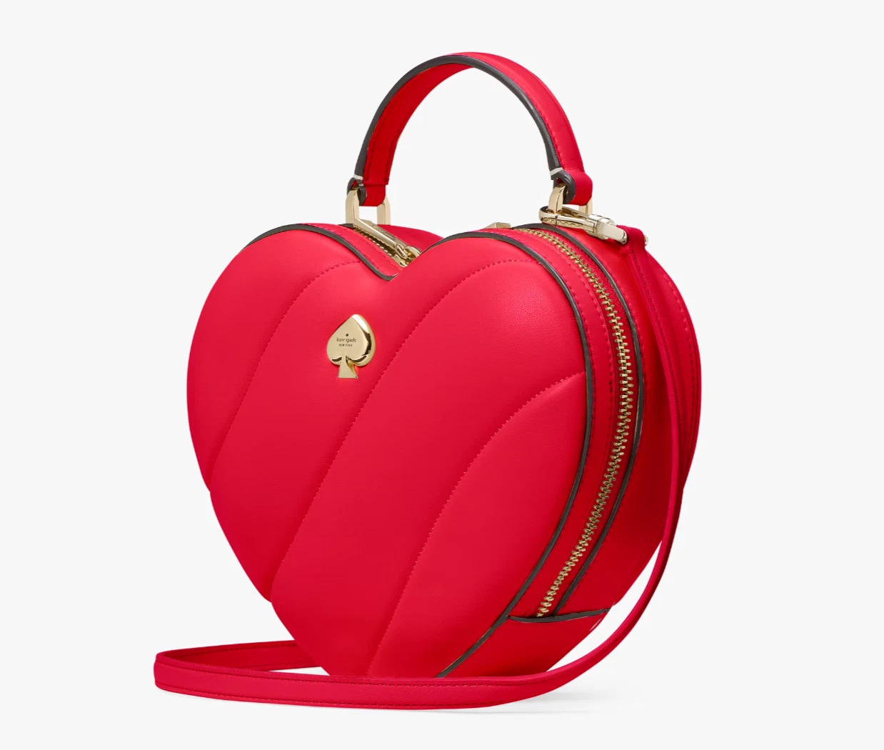 Nuova Kate Spade Love Shack trapuntata cuore 3D tracolla rosso rubino con sacchetto antipolvere