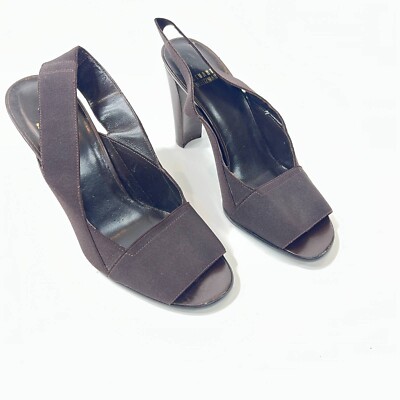 Stuart Weitzman Womens Slingback Block Heels Shoes Brown Elastic Starp 8 M