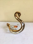 Vintage Murano Italian Clear Gold Accent Handblown Art Glass Swan Figurine 5.5"H