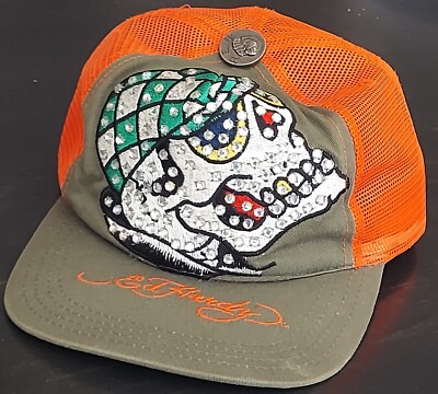 Vintage ED HARDY SKULL Jeweled Snap Back Trucker Hat By Christian