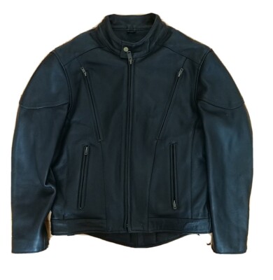 New Hudson Heavy Black Leather Cafe Racer Motorcycle Jacket Men's L ZipOut Liner