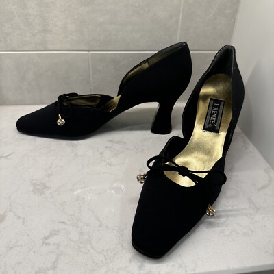 J Renee Flair High Heel Shoes Womens Size 10 M Black Fabric Slip On Evening Pump
