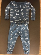 NWOT Carter  s Grayish Blue Soft Cotton Infant Boys 24m L/S Pajamas w/Football
