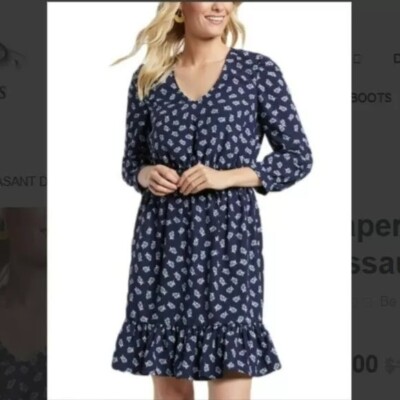 Draper James Nassau Floral Peasant Dress Women's Size S Navy Multi Ruffle 3/4