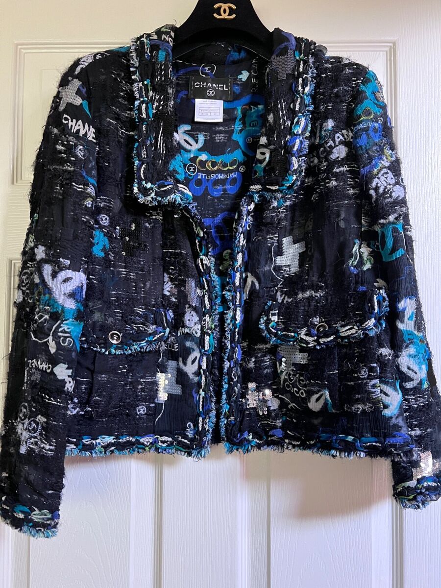 CHANEL VINTAGE 07C GRAFFITI Tweed Chiffon CC Braided trim CHANEL VINTAGE 07C GRAFFITI Tweed Chiffon CC Braided trim