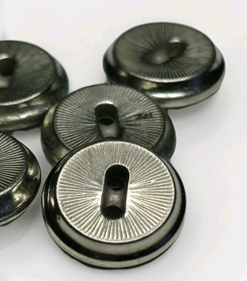 Vintage Silvertone 2-Hole Sew-Through Shirt Buttons Etched Starburst Design 5pcs - Image 3 of 4
