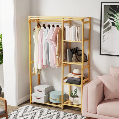 6 Tier Bamboo Clothes Rack Open Wardrobe Shelves Garment Organizer 90x30x146cm