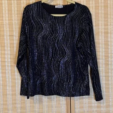 Notations Womens XL Top Black Sequence Long Sleeve Evening Party Holiday Date