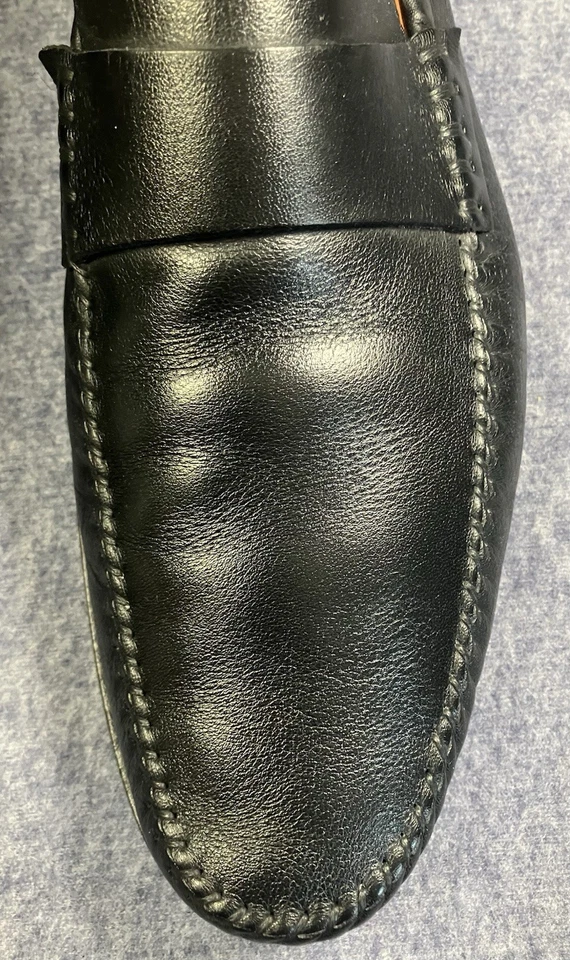 Zapatos Mocasines Santoni Para Hombre 11.5 D Cuero Negro Hechos en Italia Sin Cordones Foto 2 de 4