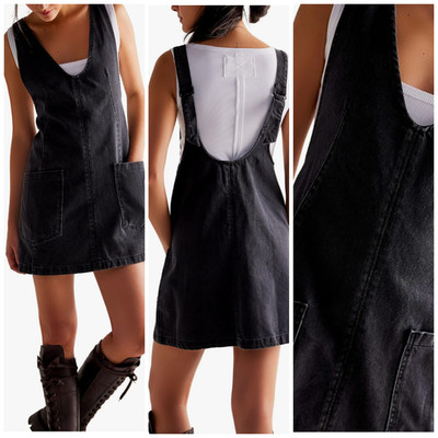 NEW Free People High Roller Skirtall Black Mini Dress Denim ~ S