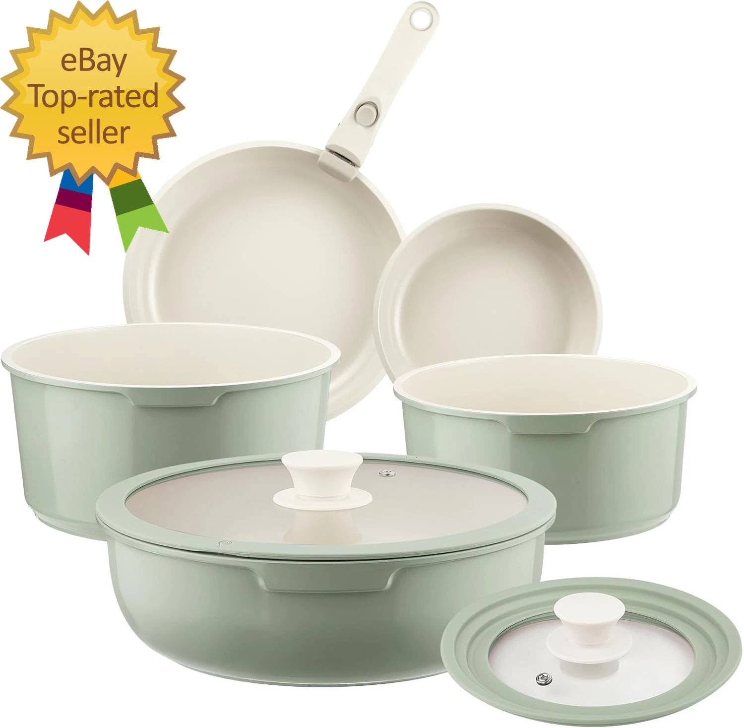 Ceramic Pots and Pans Set Non Stick Green 8 Pcs Nonstick Cookware Set