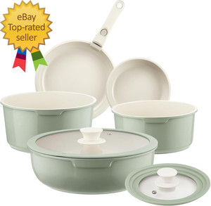 Céramique Pots et Pans Set Non Stick Vert 8 Ensemble de produits de cuisine non-adhésifs Pcs
