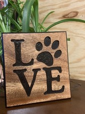 Handmade Dog Paw Love Sign, Exotic Mahogany Rustic Pet Decor