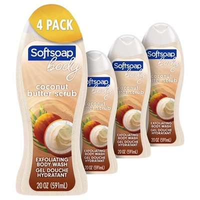 Coconut Butter Exfoliating Body Wash, 20 Ounce, 4 Pack - Soft Skin Cleanser
