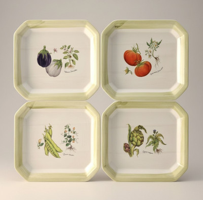 Due Torri Italy Ceramic Wall Plates Set 4 Green Botanical Vintage 10.5'' Decor