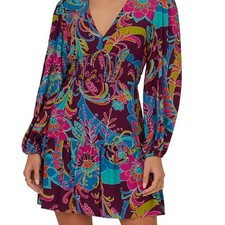 Adrianna Papell Multicolor Boho Retro Long Sleeve Dress - Size 4