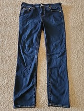 True Religion Women  s Billie Mid Rise Straight Leg Jeans Size 33 Dark Wash Denim