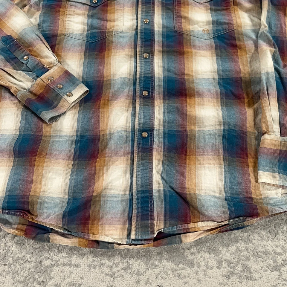 Camisa Roper Western Para Hombre Grande L Beige Azul Cuadros Perla A Presión Manga Larga Vaquero Foto 4 de 4