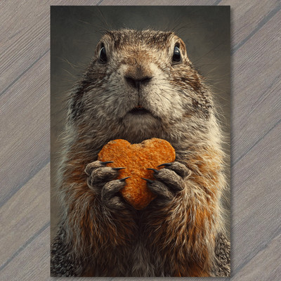 Art Print Groundhog Holding Heart Shaped Biscuit Cute Whimsical Animal Close Up