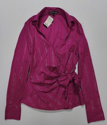 Express Women's Fuschia Striped Wrap Front Knot Top Size XS