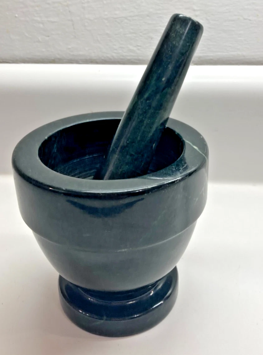 Vintage Green Marble Mortar Pestle Set, Spice grinder